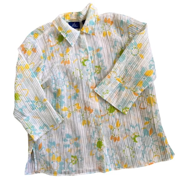 JH Collectibles Semi-Sheer Spring Floral Rayon Blouse L - Picture 1 of 6